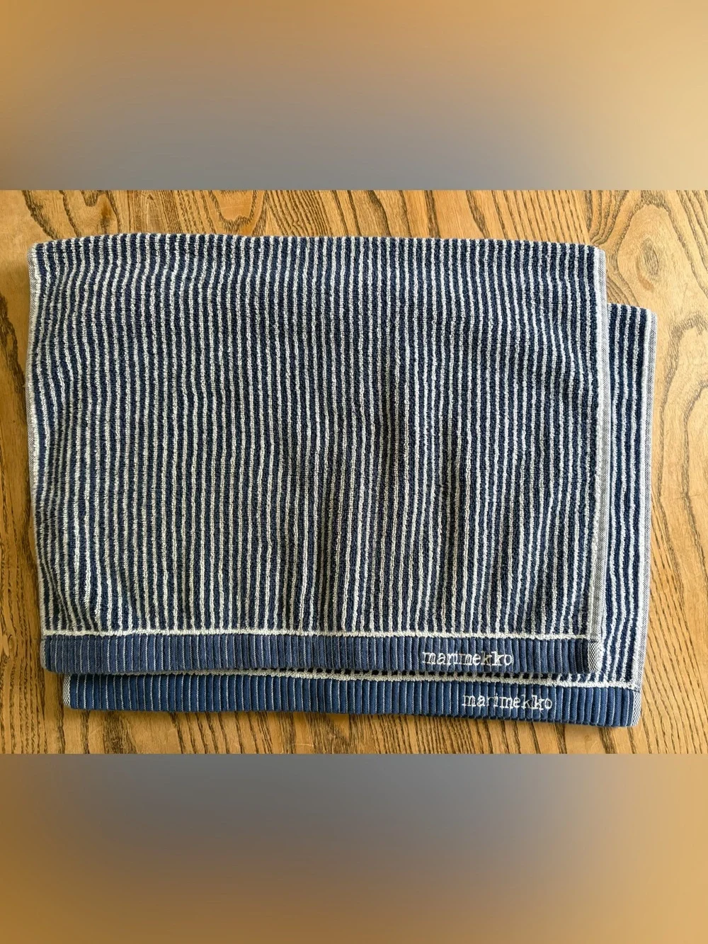 MARIMEKKO ILTA set of 4 blue and white stripe towels 2 wash cloth 2 hand towel